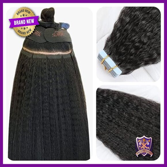14 Inch Tape-In Hair Extensions, Human Hair Kinky Straight, 40g Pack